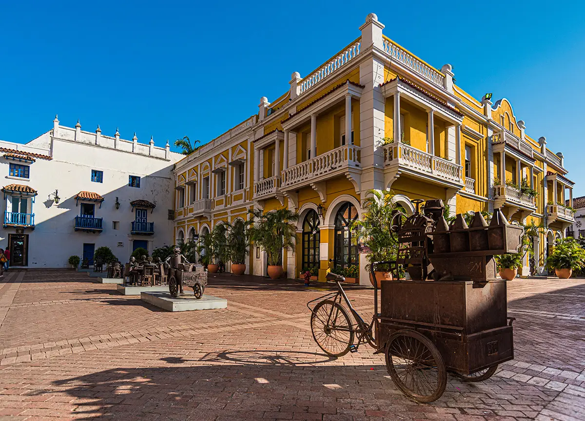 streets and buildings in old town Cartagena city in Colombia