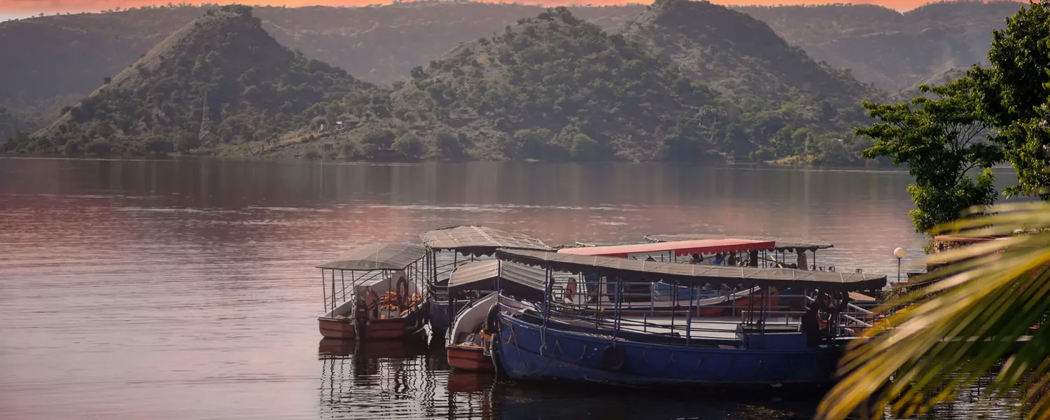 Boats moored at Dhebar Lake